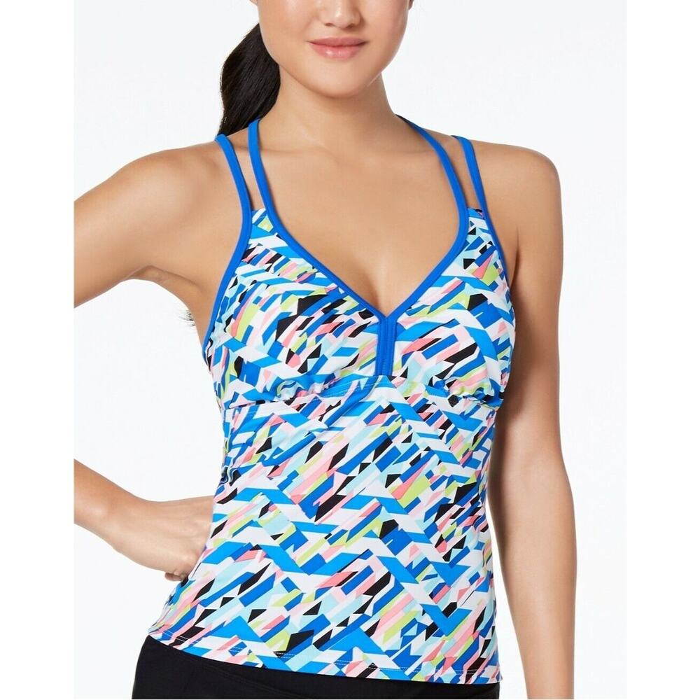 Go by Gossip Crossed Signals printed racer back tankini top size L